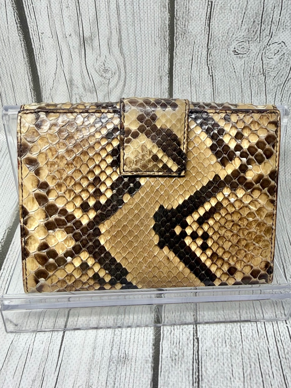 PRE LOVED Prada Brown Python Compact Wallet - Picture 3 of 11